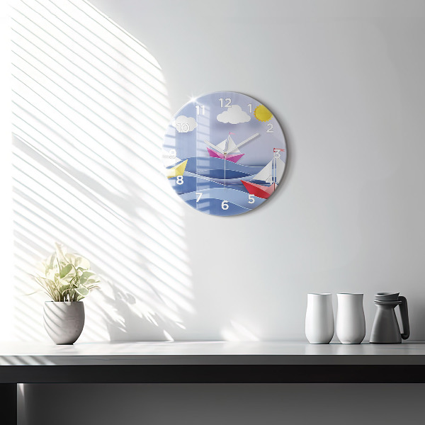 Orologio rotondo in vetro Barche a vela colorate origami
