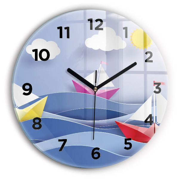Orologio rotondo in vetro Barche a vela colorate origami