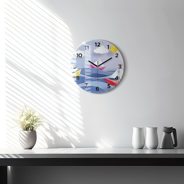 Orologio rotondo in vetro Barche a vela colorate origami