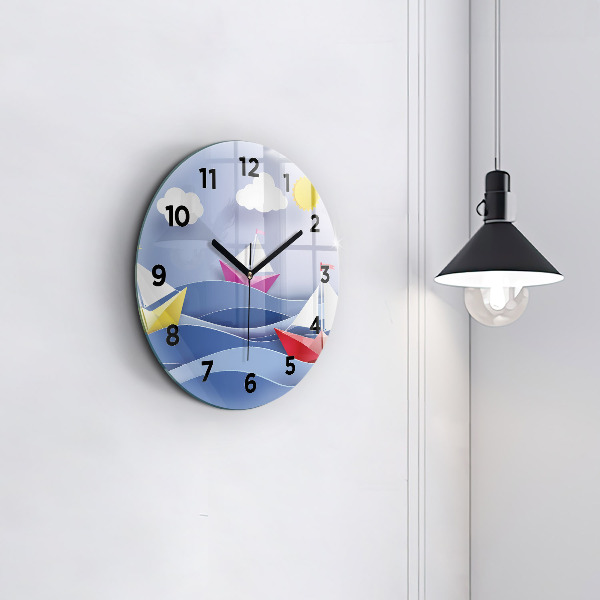 Orologio rotondo in vetro Barche a vela colorate origami