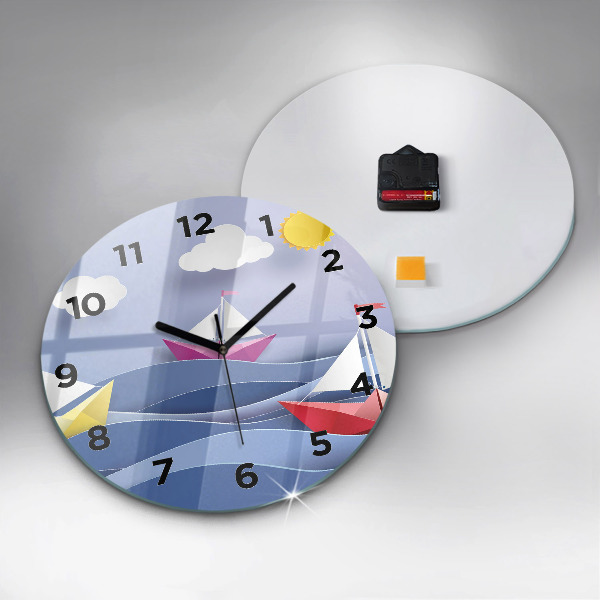 Orologio rotondo in vetro Barche a vela colorate origami