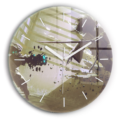 Orologio rotondo in vetro Combattimento tra robot e samurai