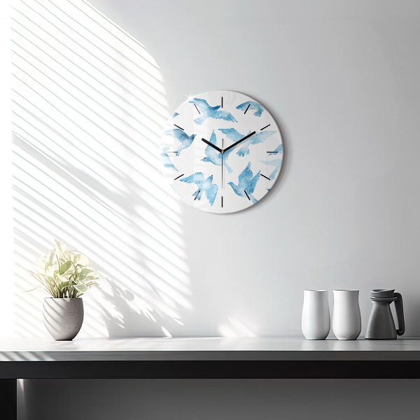 Orologio rotondo in vetro Uccelli blu volanti