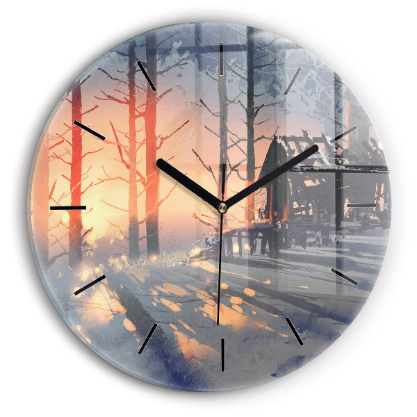 Orologio rotondo in vetro Paesaggio invernale con alberi