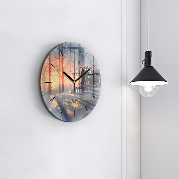 Orologio rotondo in vetro Paesaggio invernale con alberi