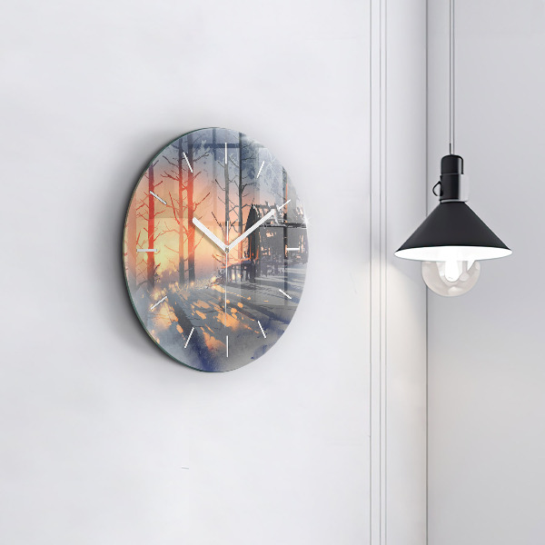 Orologio rotondo in vetro Paesaggio invernale con alberi