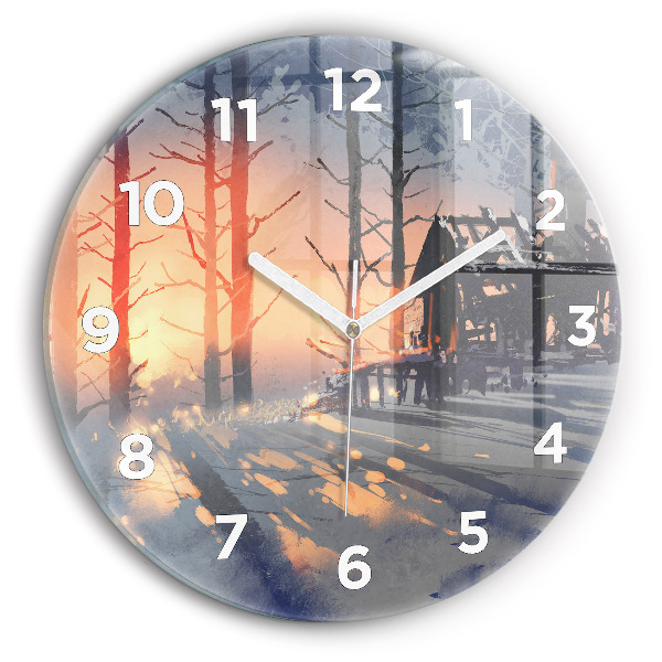 Orologio rotondo in vetro Paesaggio invernale con alberi