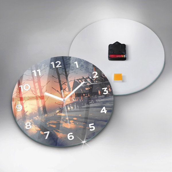 Orologio rotondo in vetro Paesaggio invernale con alberi