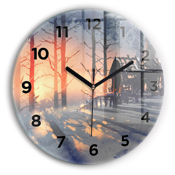 Orologio rotondo in vetro Paesaggio invernale con alberi