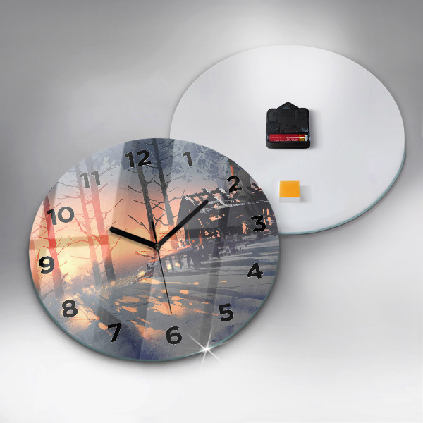 Orologio rotondo in vetro Paesaggio invernale con alberi