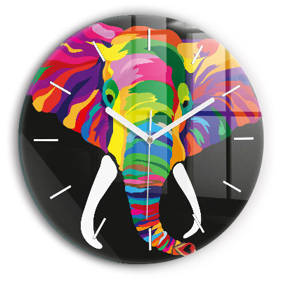 Orologio rotondo in vetro Elefante colorato
