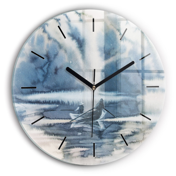 Orologio rotondo in vetro Pescatore sul lago