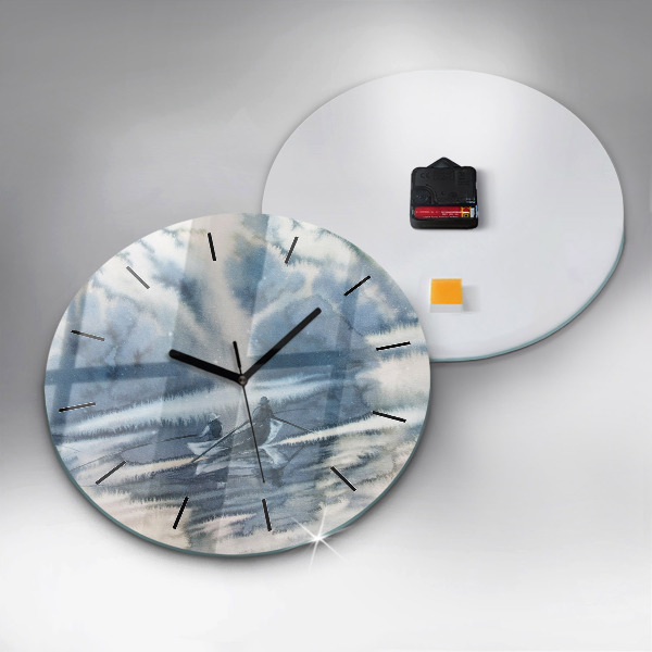 Orologio rotondo in vetro Pescatore sul lago