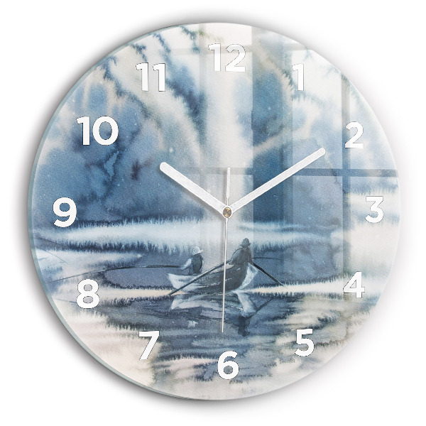 Orologio rotondo in vetro Pescatore sul lago