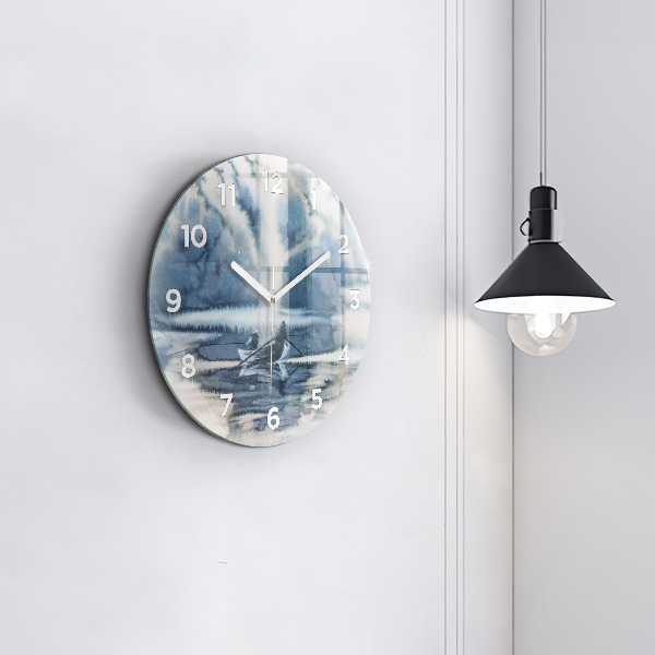 Orologio rotondo in vetro Pescatore sul lago