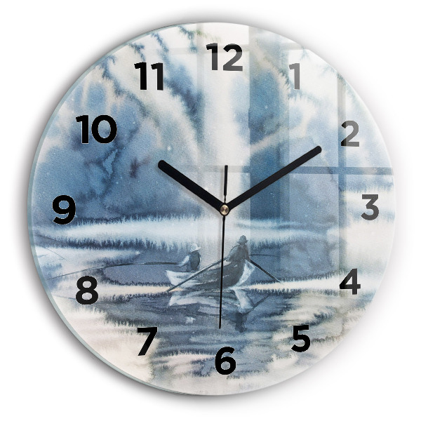 Orologio rotondo in vetro Pescatore sul lago