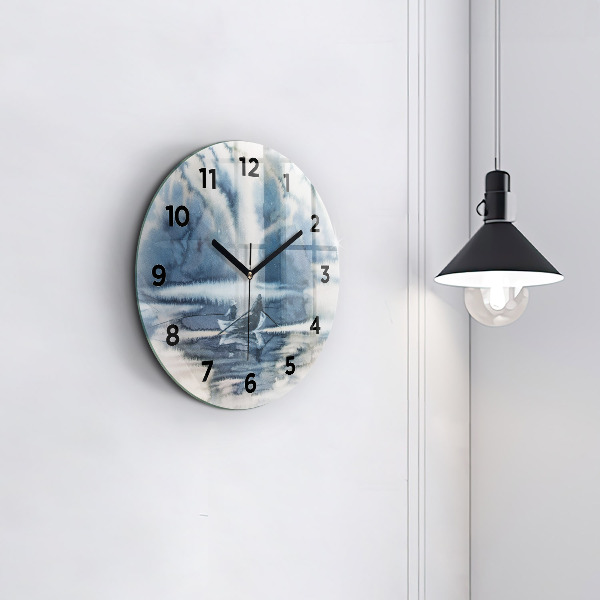 Orologio rotondo in vetro Pescatore sul lago