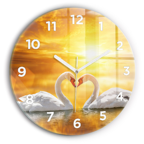 Orologio rotondo in vetro Cigni innamorati
