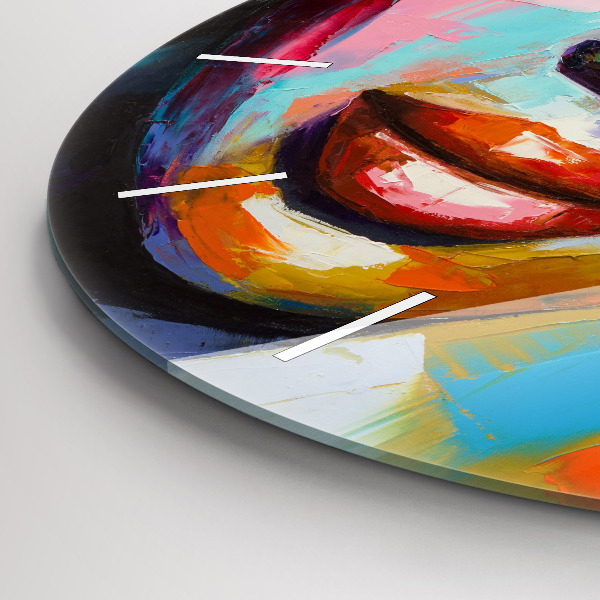 Orologio rotondo in vetro Volto di donna colorato