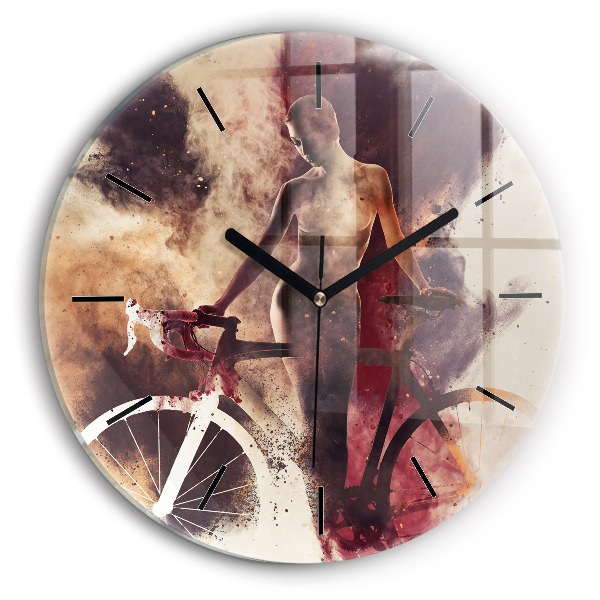 Orologio rotondo in vetro Donna e bicicletta