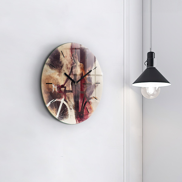 Orologio rotondo in vetro Donna e bicicletta