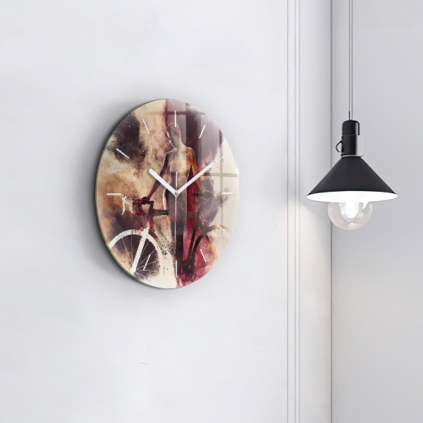 Orologio rotondo in vetro Donna e bicicletta