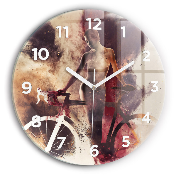 Orologio rotondo in vetro Donna e bicicletta