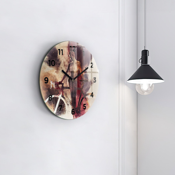 Orologio rotondo in vetro Donna e bicicletta
