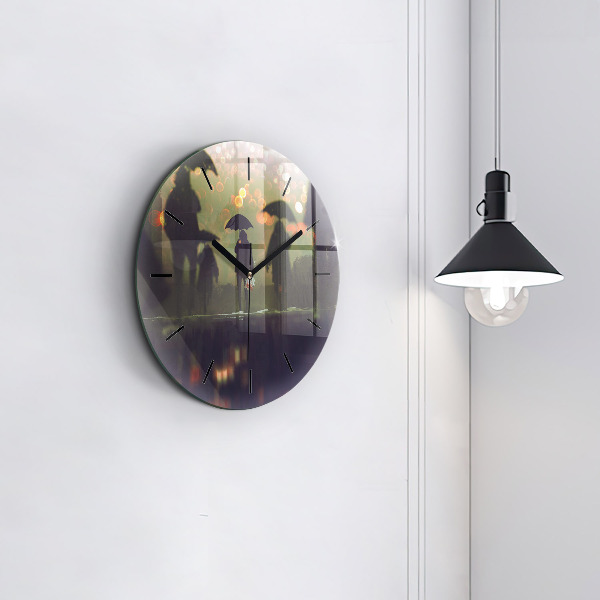 Orologio rotondo in vetro Persone con ombrelli