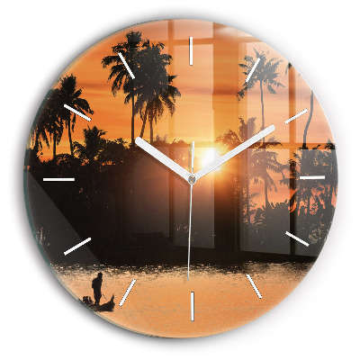 Orologio rotondo in vetro Tramonto e palme