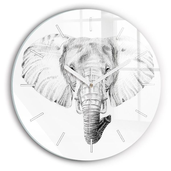 Orologio rotondo in vetro Testa di elefante grafica
