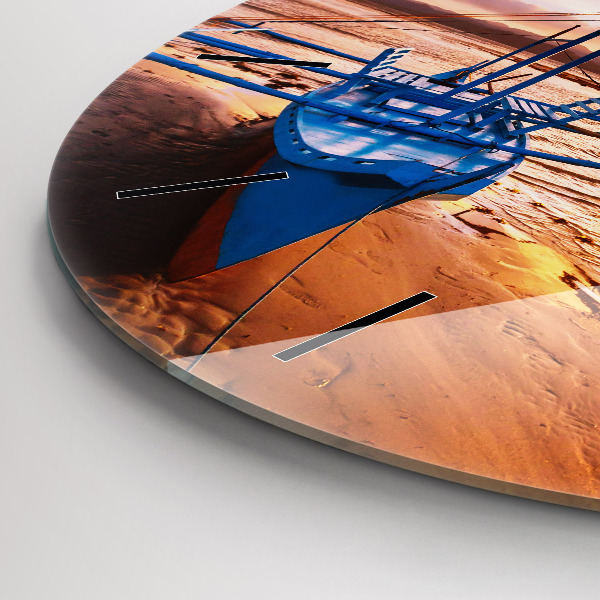 Orologio rotondo in vetro Barca e tramonto