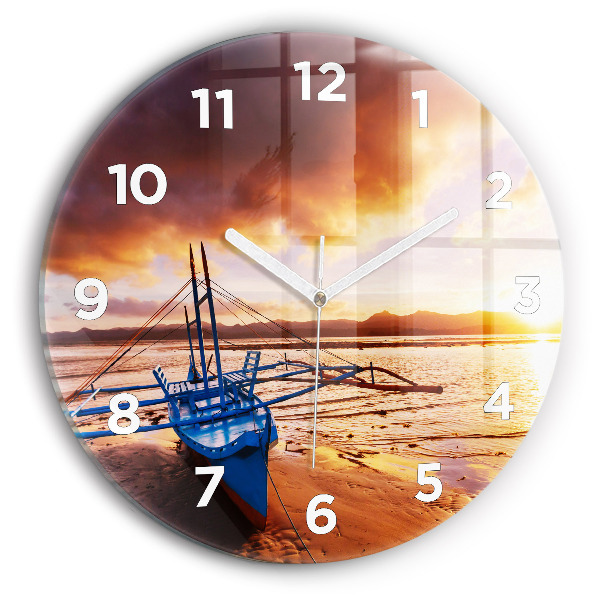 Orologio rotondo in vetro Barca e tramonto
