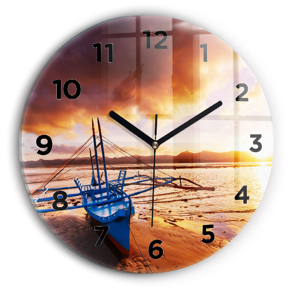 Orologio rotondo in vetro Barca e tramonto