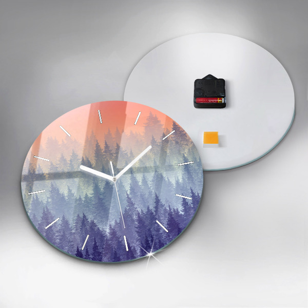 Orologio rotondo in vetro Foresta nella nebbia