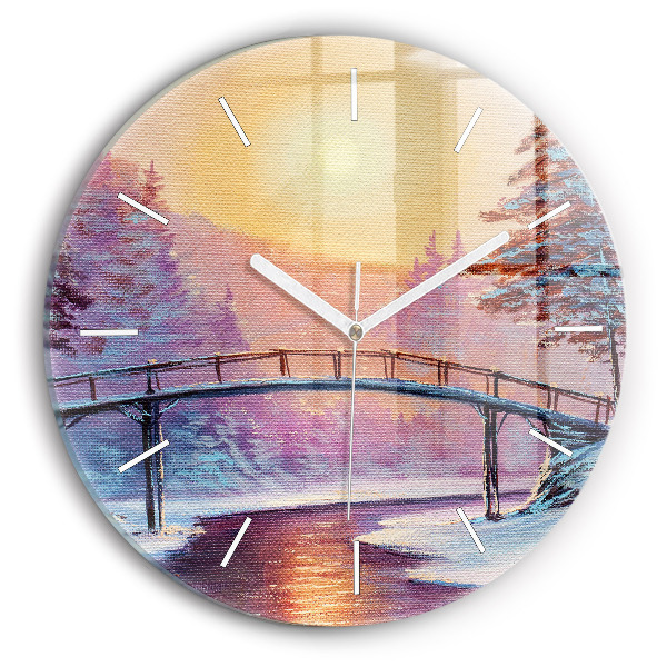 Orologio rotondo in vetro Albero di Natale e ponte