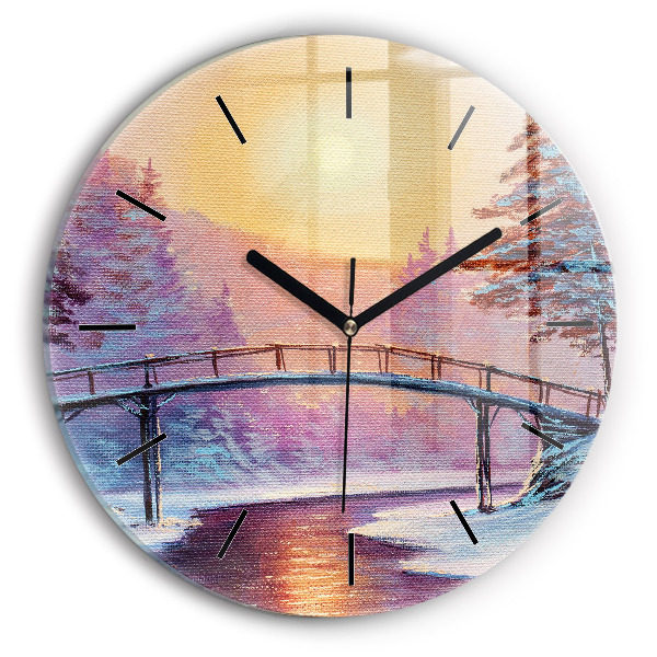 Orologio rotondo in vetro Albero di Natale e ponte