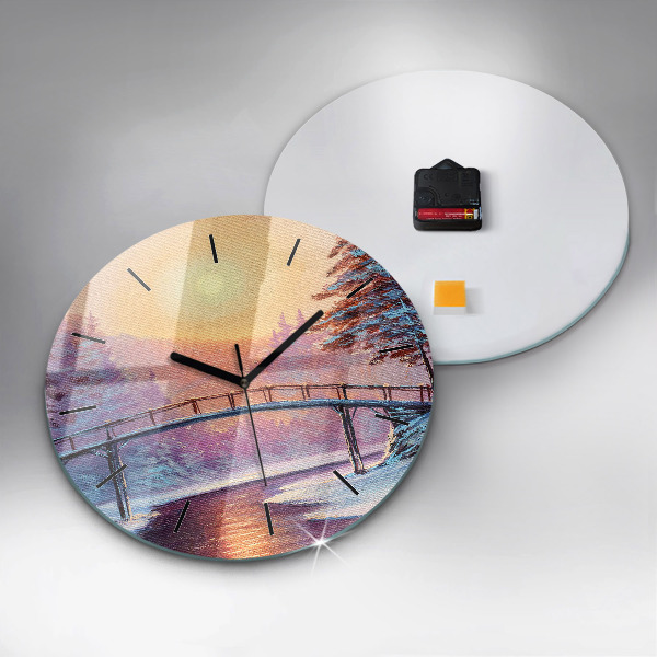 Orologio rotondo in vetro Albero di Natale e ponte