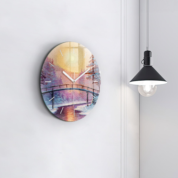Orologio rotondo in vetro Albero di Natale e ponte