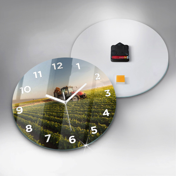 Orologio rotondo in vetro Trattore in un campo agricolo