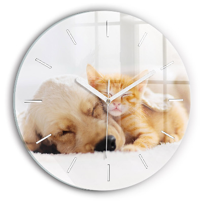 Orologio rotondo Gatto e cane addormentati