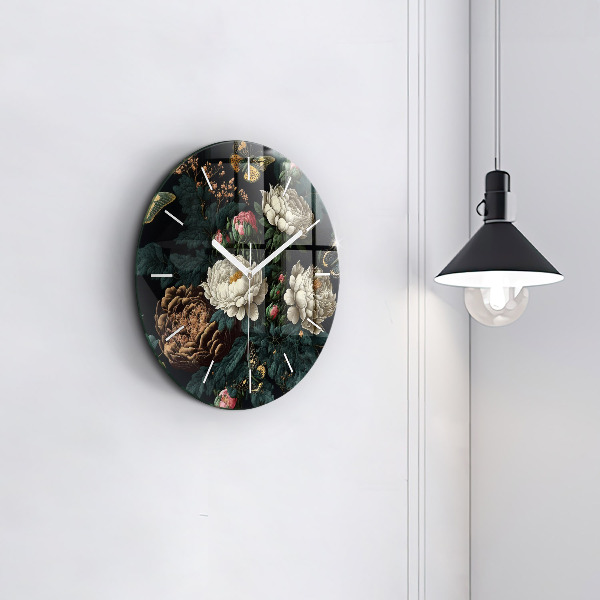 Orologio rotondo in vetro Fiori e farfalle dorate
