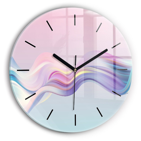 Orologio rotondo in vetro Astrazione di onde pastello