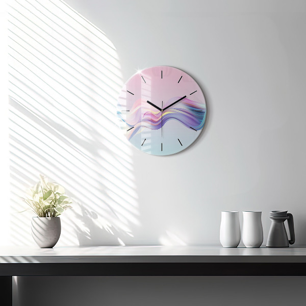 Orologio rotondo in vetro Astrazione di onde pastello