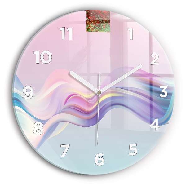 Orologio rotondo in vetro Astrazione di onde pastello