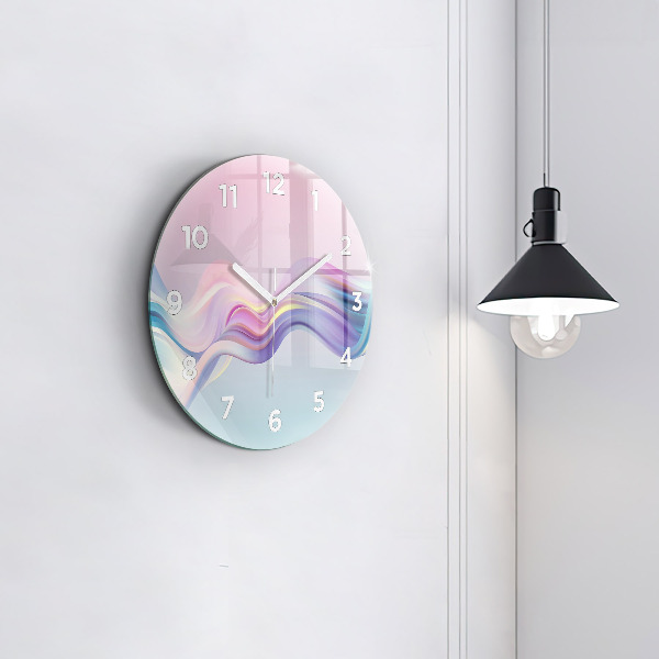 Orologio rotondo in vetro Astrazione di onde pastello