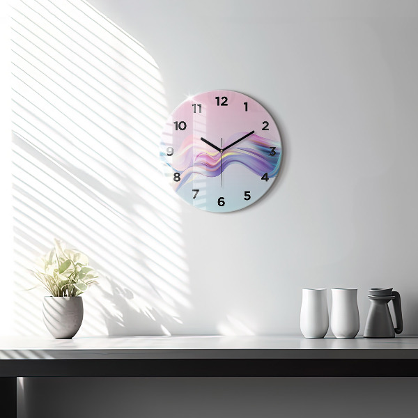 Orologio rotondo in vetro Astrazione di onde pastello