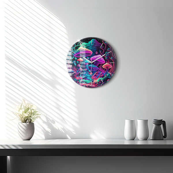 Orologio rotondo in vetro Funghi al neon