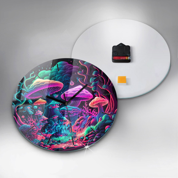 Orologio rotondo in vetro Funghi al neon