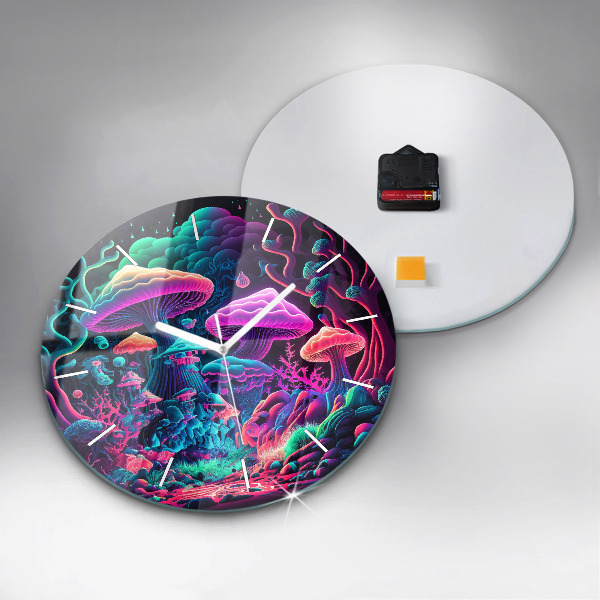 Orologio rotondo in vetro Funghi al neon